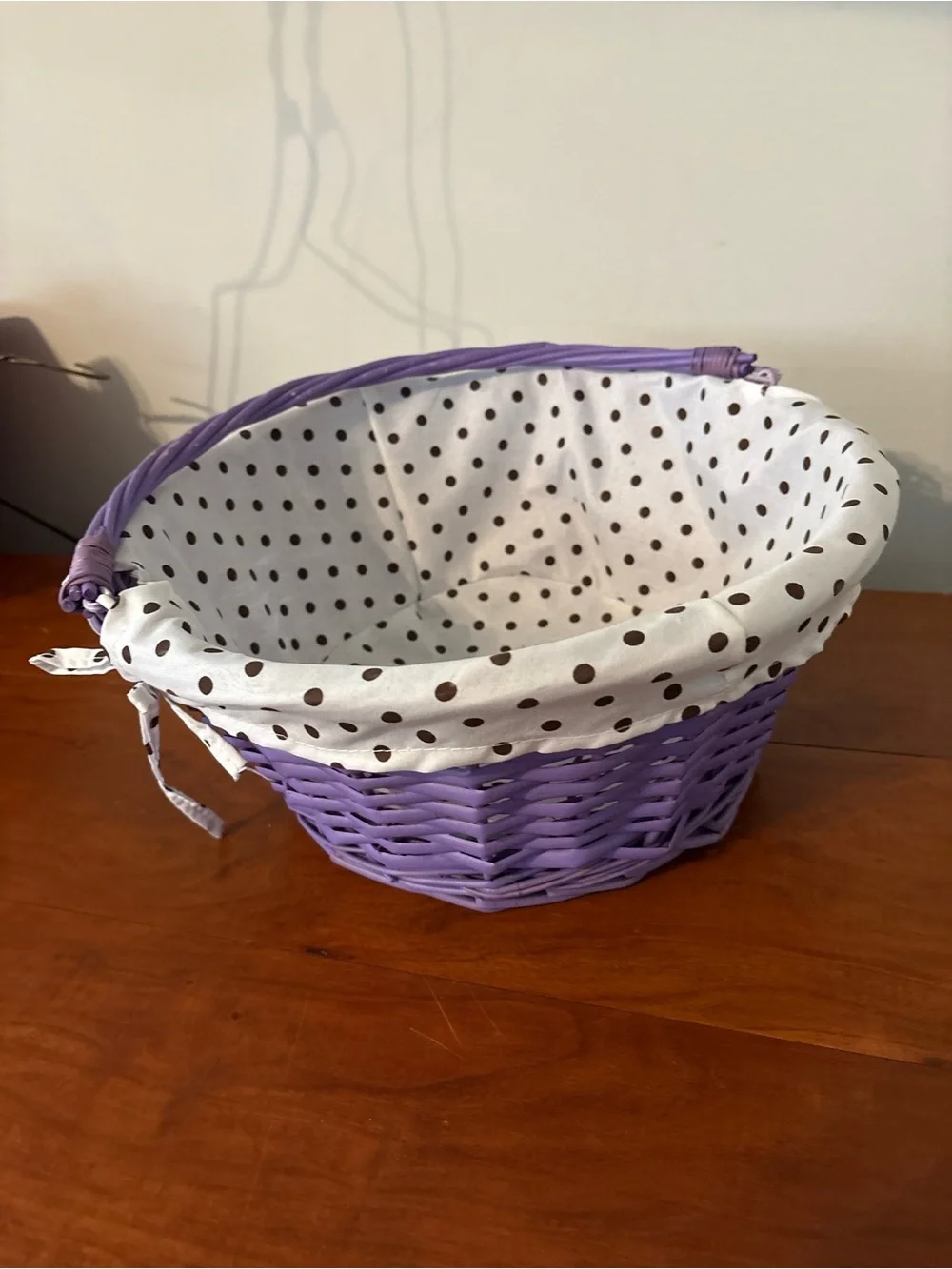 Purple Wicker Basket Polka Dot Liner Cottagecore Storage Decor